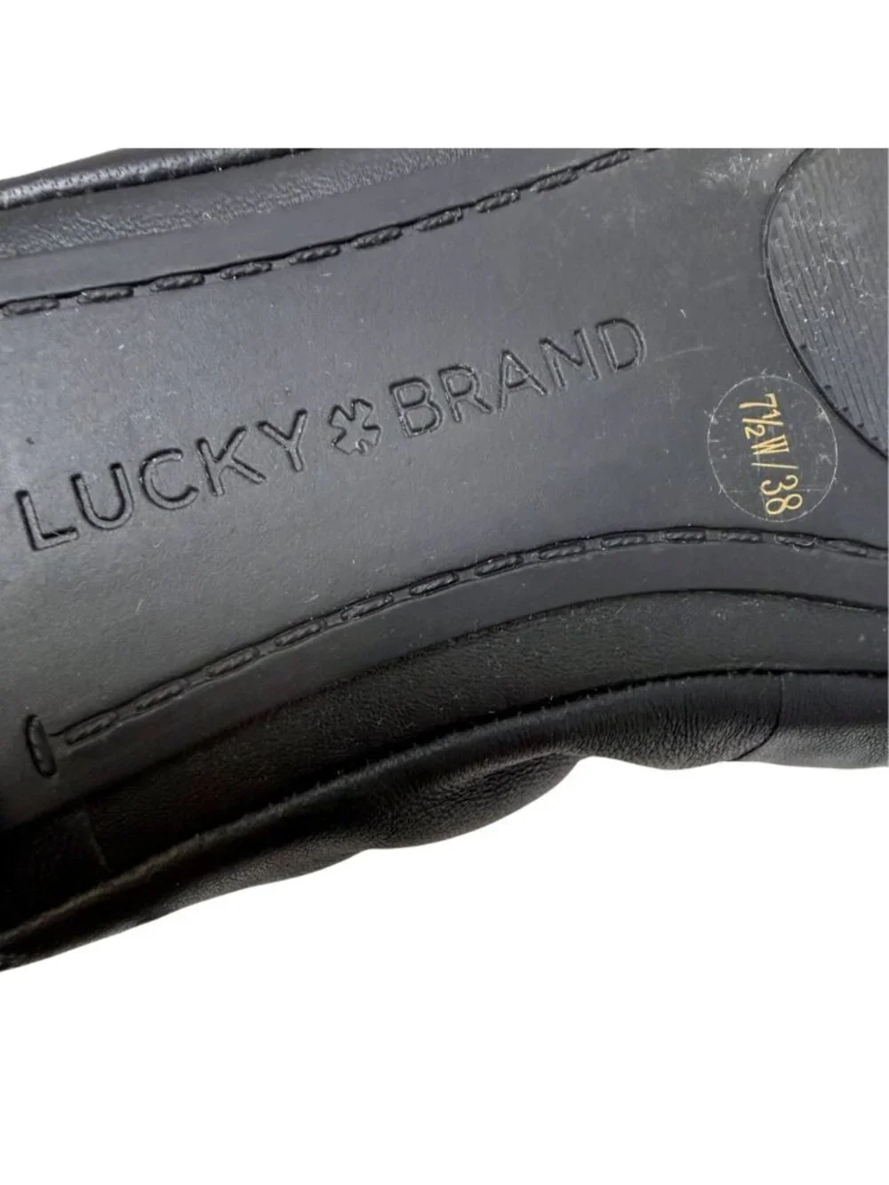 Lucky Brand Ballet Flats 7.5 Wide Black Leather Round Toe Womens Emmie Shoes